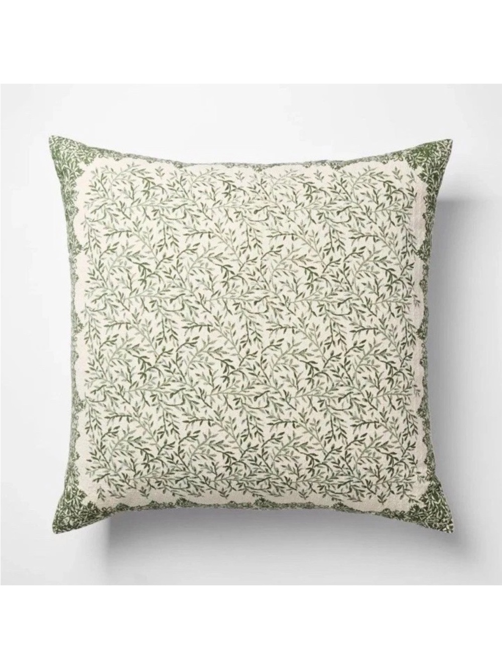 Beautiful ~ Brubaker Allover Leaf Floral Throw Pillow 24x24 Green/White Zip